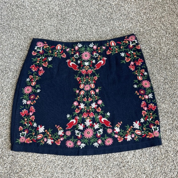 Altar'd State Navy Blue Boho Embroidered Linen Cotton Mini Skirt, Size Medium - Picture 1 of 5